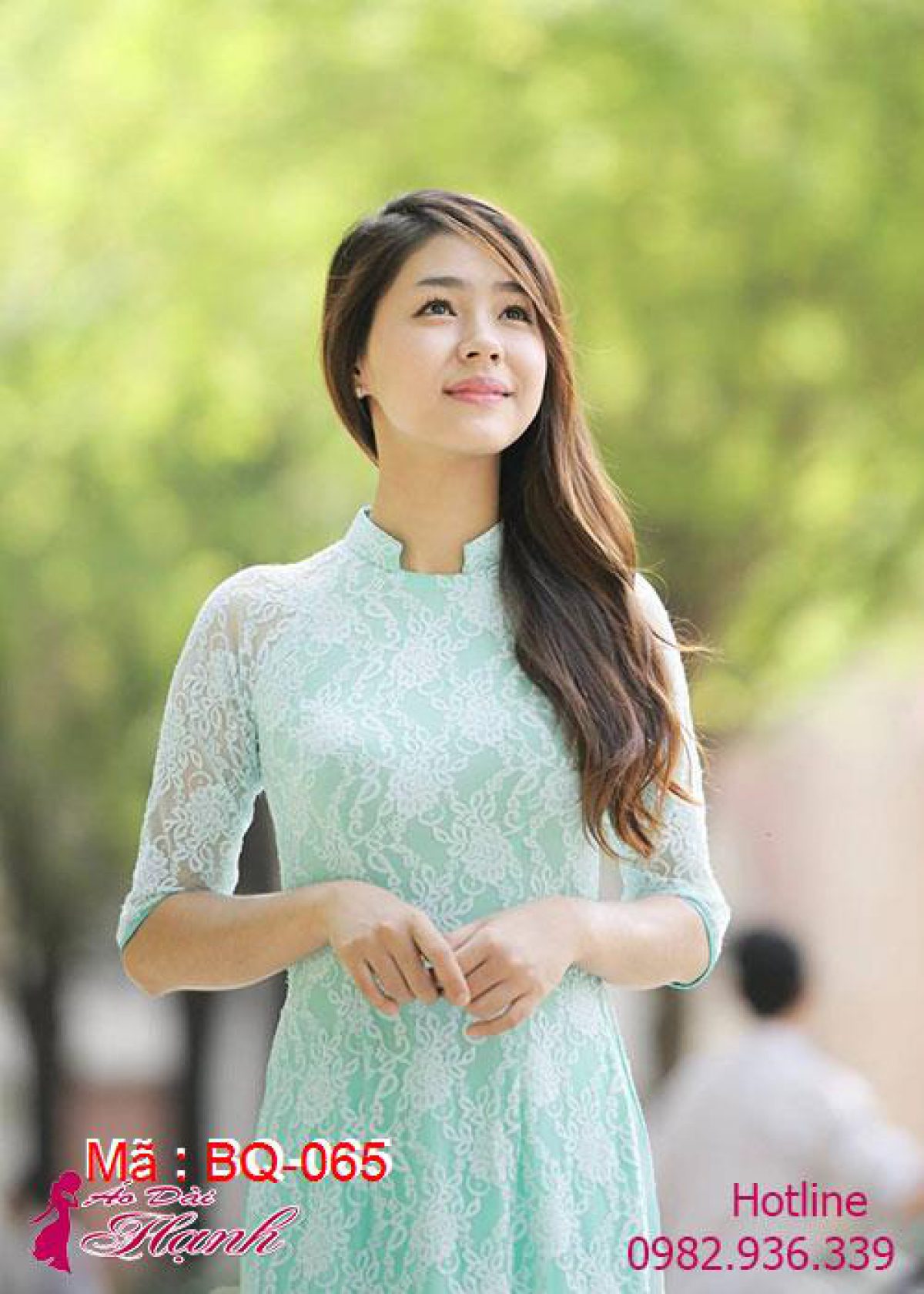 Áo Dài Xanh Ngọc Ren Hoa Cổ Vuông Hở Tay Lỡ Lót Ngực - Áo Dài Hạnh