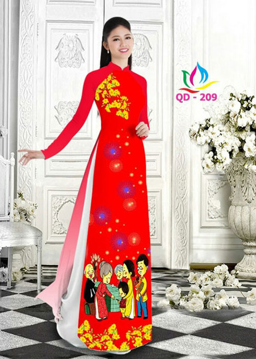 Vải áo dài truyền thống in 3D in 3D mã số QD-209