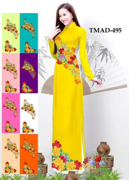 Vải áo dài truyền thống in 3D in 3D mã số TMAD-495